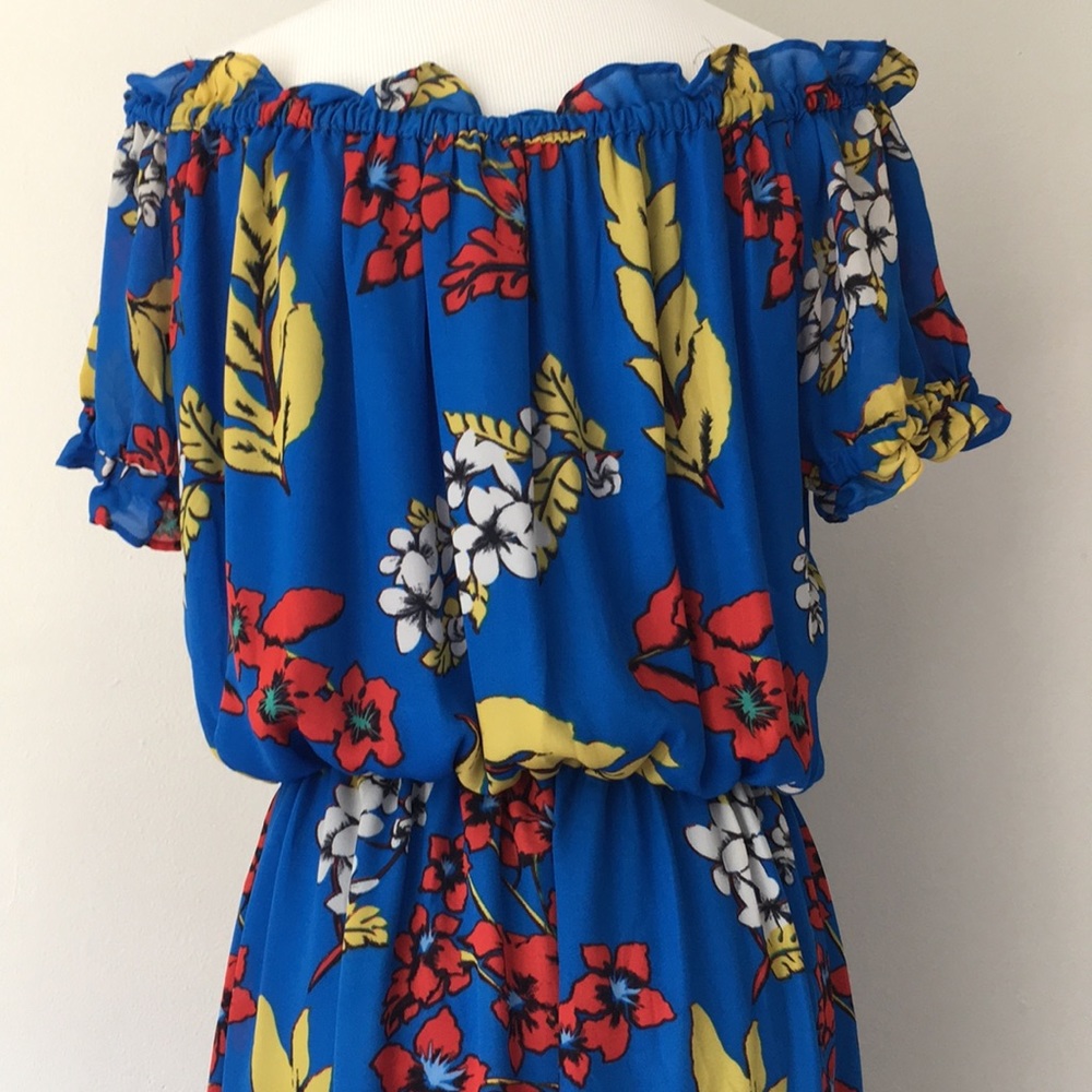 Belle Vere Blue Off Shoulder Ruffle Maxi Dress s M